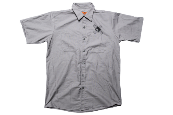  POP-WORK18-L / Charcoal Button Down Camp Shirt w/ White RF Graphic-L